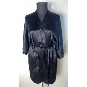 La Mouette 100% Silk Black Kimono Robe Knee Length One Size Classic